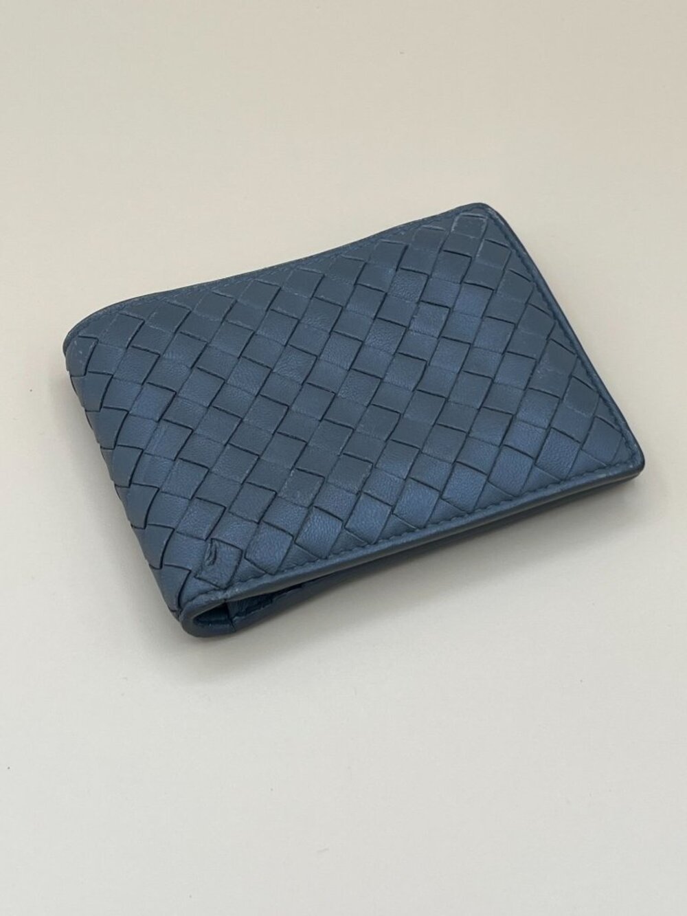 Bottega Veneta Intrecciato Woven Leather Bifold Wallet Grey Made in Italy Unisex